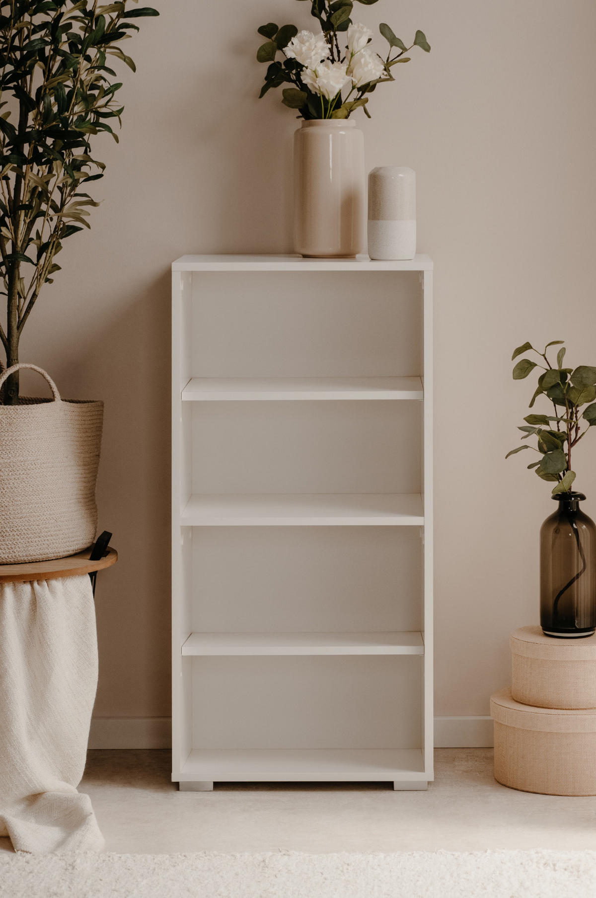 REGAL weiß 46 x 97 cm, Standregal mit 4 variablen Fächern - Silberfarben/Weiß, Holzwerkstoff/Kunststoff (46/96.5/33.5cm) - Furn.Design