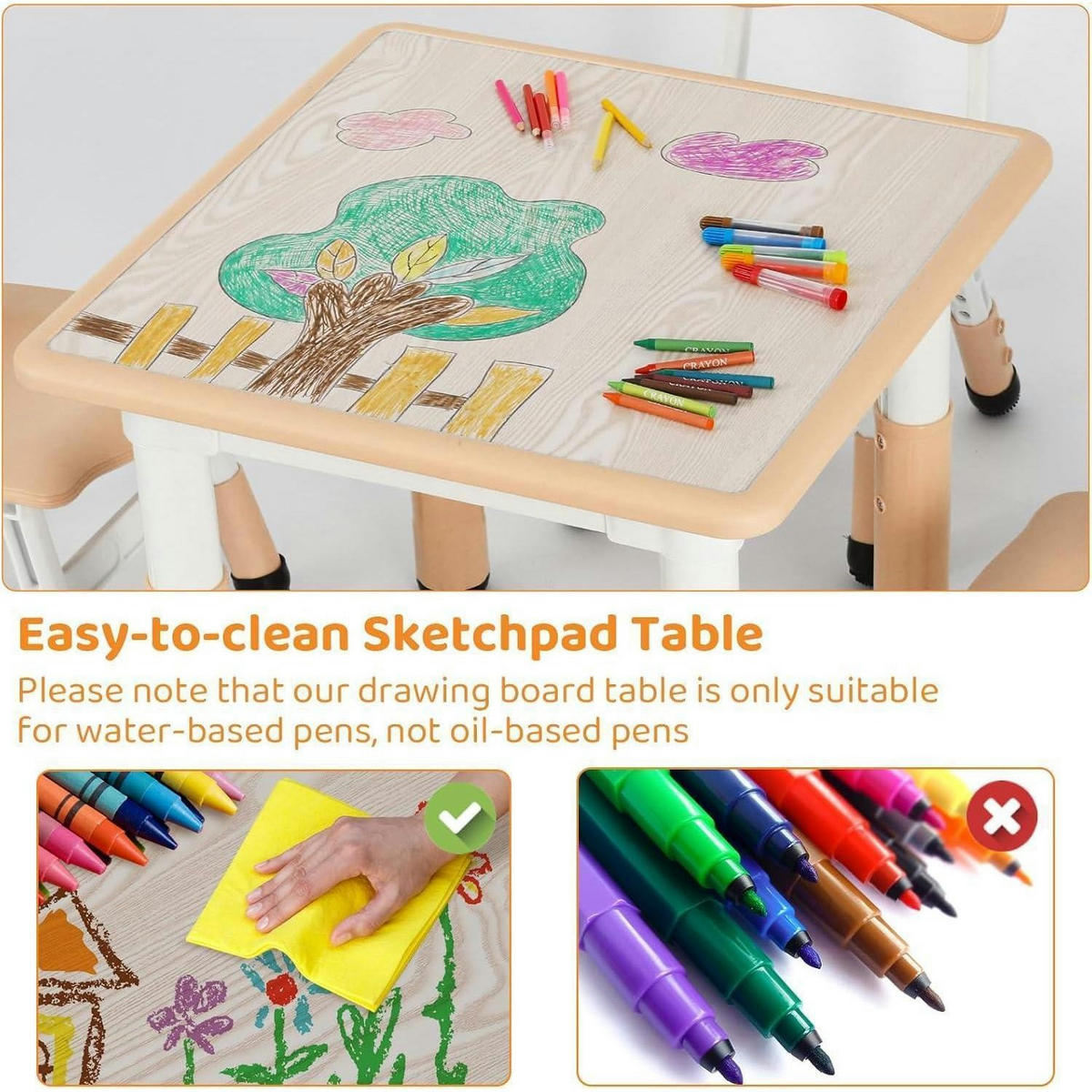KINDERTISCH mit 4 Stühlen 5-teiliges Set Höhenverstellbar Gelb 60 cm - Multicolor, Kunststoff (60/60/60cm)