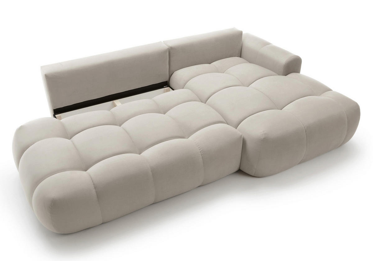 ECKSOFA Ombo Graubeige Velours 280 cm - Greige/Schwarz, Kunststoff/Textil (284/167cm) - Selsey