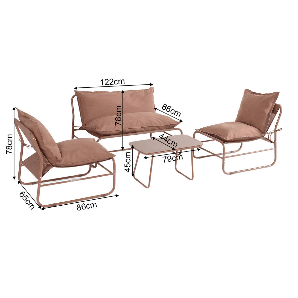 GARTENSET Braun 45/79/44 cm 4er-Set - Braun, Metall - Mobili Rebecca