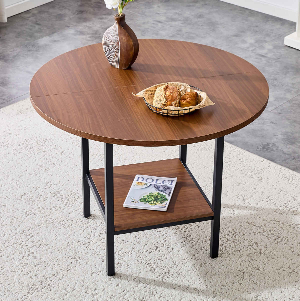 ESSTISCH 100/77/100 cm Walnuss aus MDF und Metall mit Stauraumablage - Walnussfarben, Holzwerkstoff (100/100/77cm) - OKMYHOME