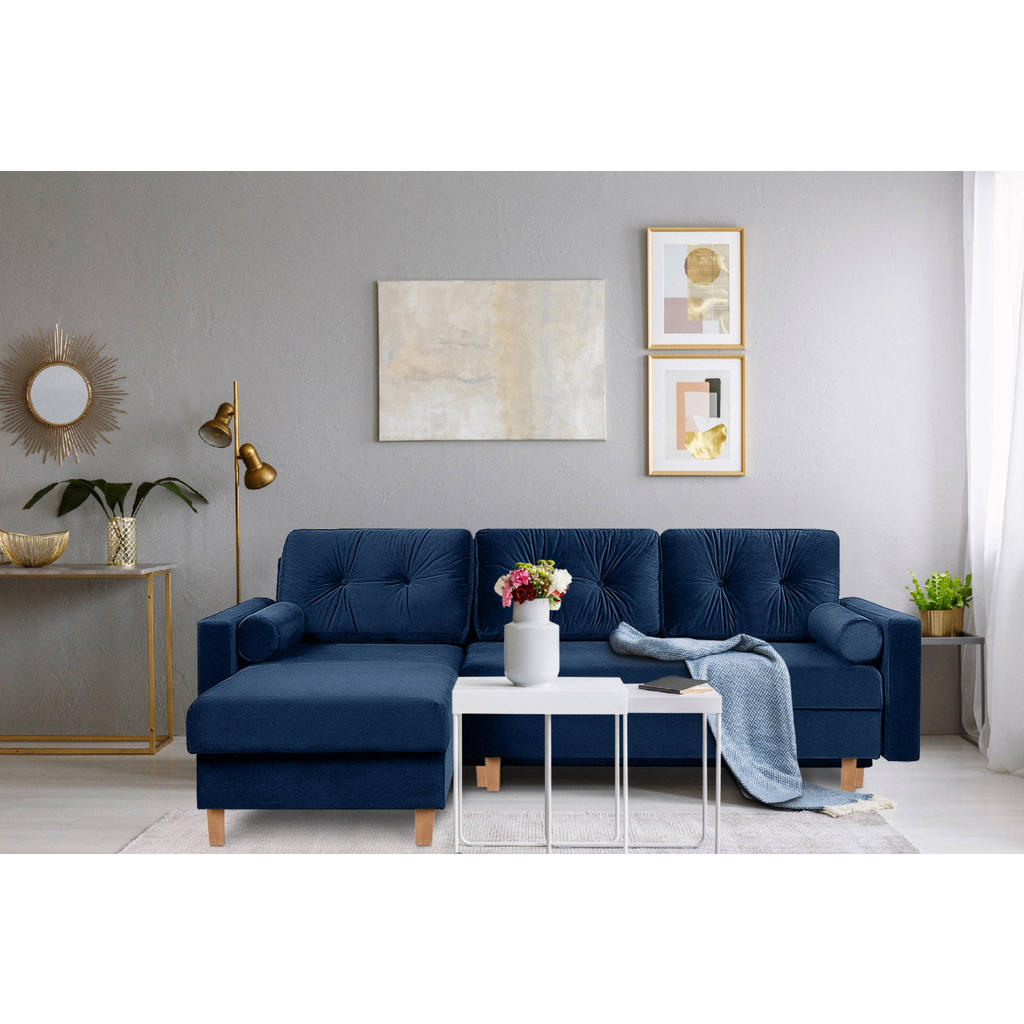 Thumbnail - Konsimo® Eckschlafsofa, Blau, Grün, Textil, L-Form,L-Form, 240x183 cm, Wohnzimmer, Sofas & Couches, Wohnlandschaften, Ec...