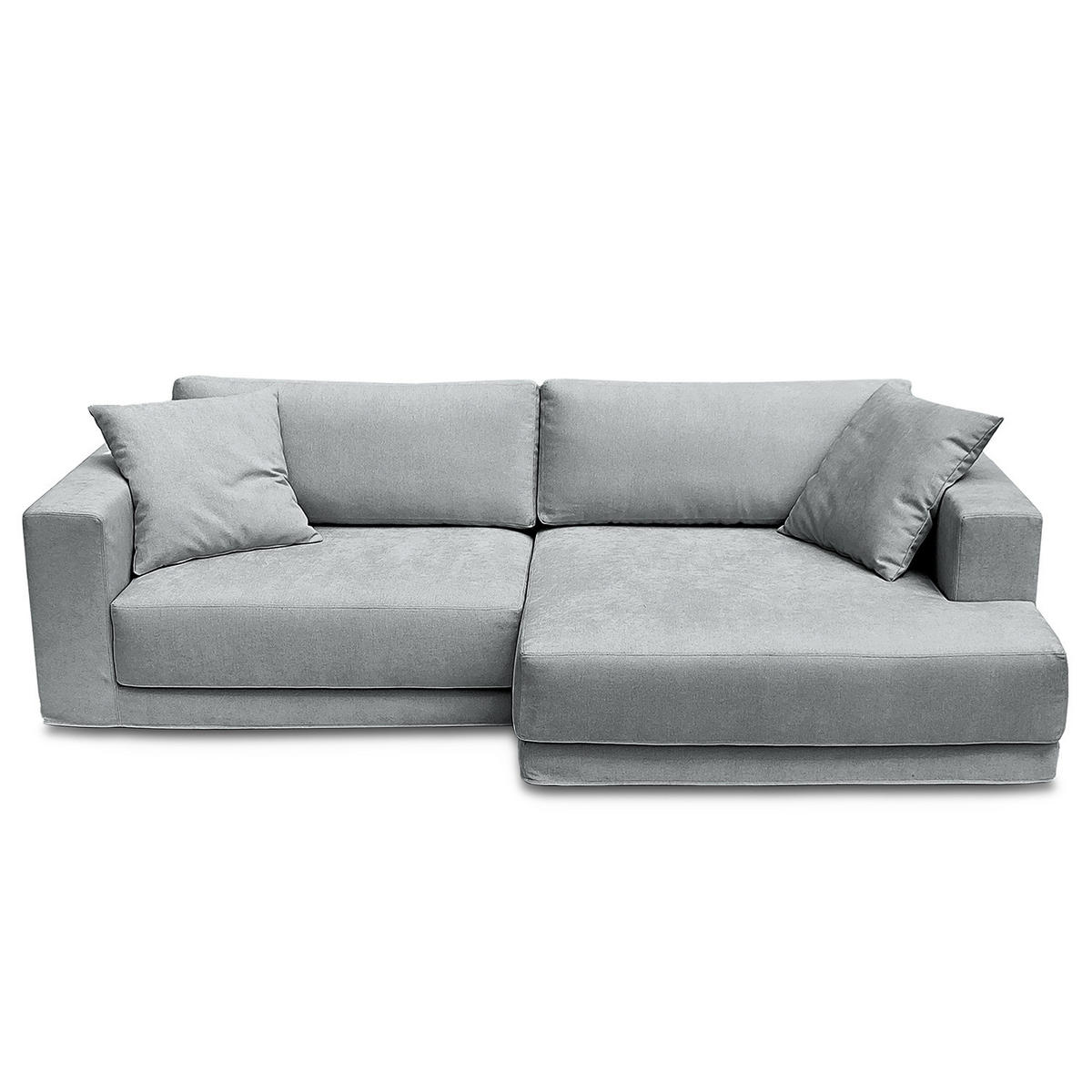 ECKSOFA mit Wechselbezug - Longchair, Webstoff - Hellgrau/Schwarz, Kunststoff/Textil (260/155cm) - home24