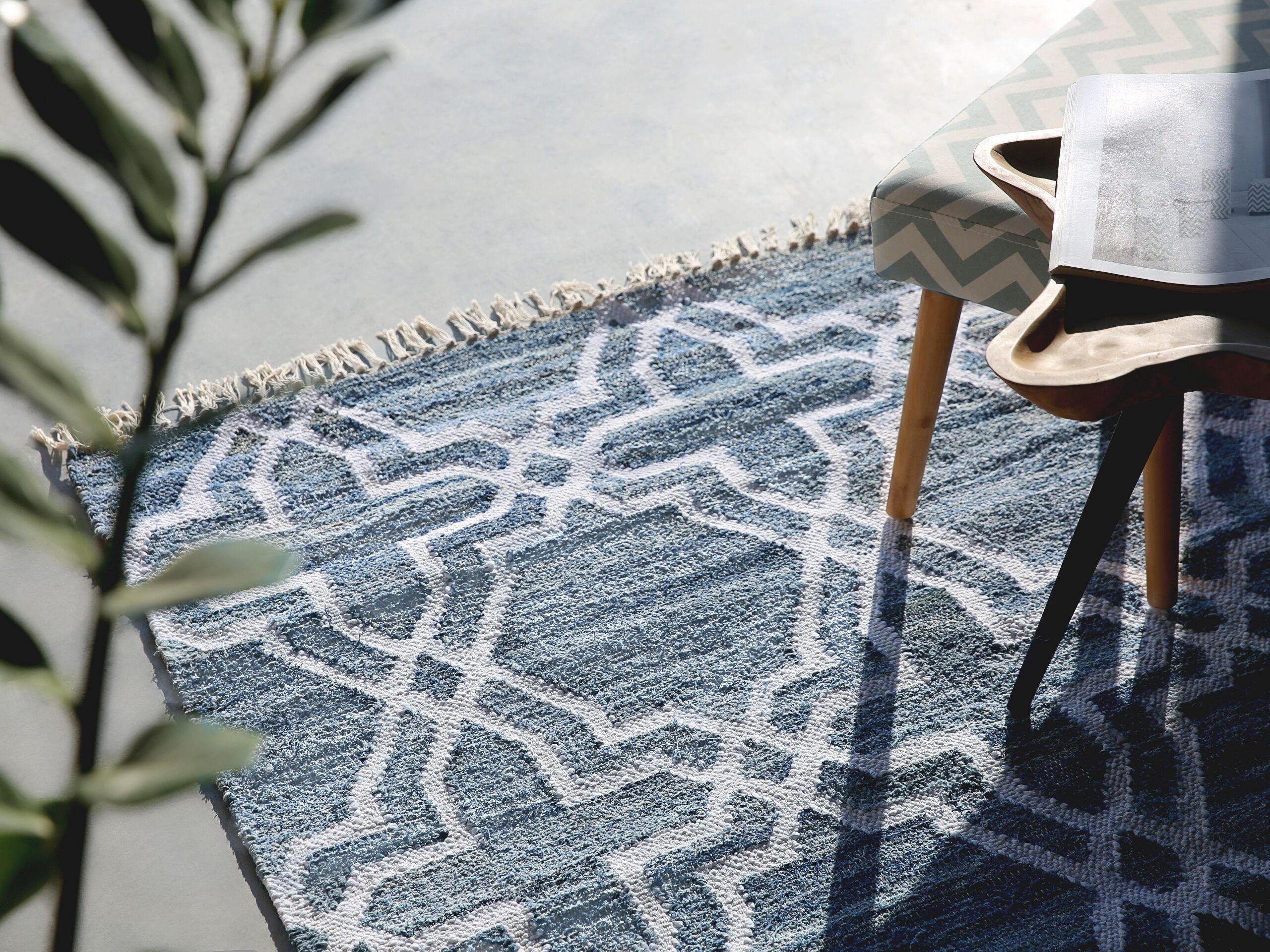 TEPPICH geflochten Adiyaman 200/140 cm - Blau, Textil (140/200cm) - Beliani