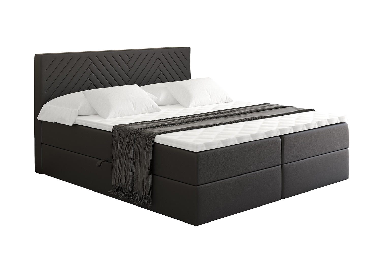 BOXBETT mit Matratze H4 und Lattenrost - VEXA - 160x200 - Schwarz Kunstleder - Schwarz, Holzwerkstoff/Kunststoff (160/200cm) - ALTDECOR