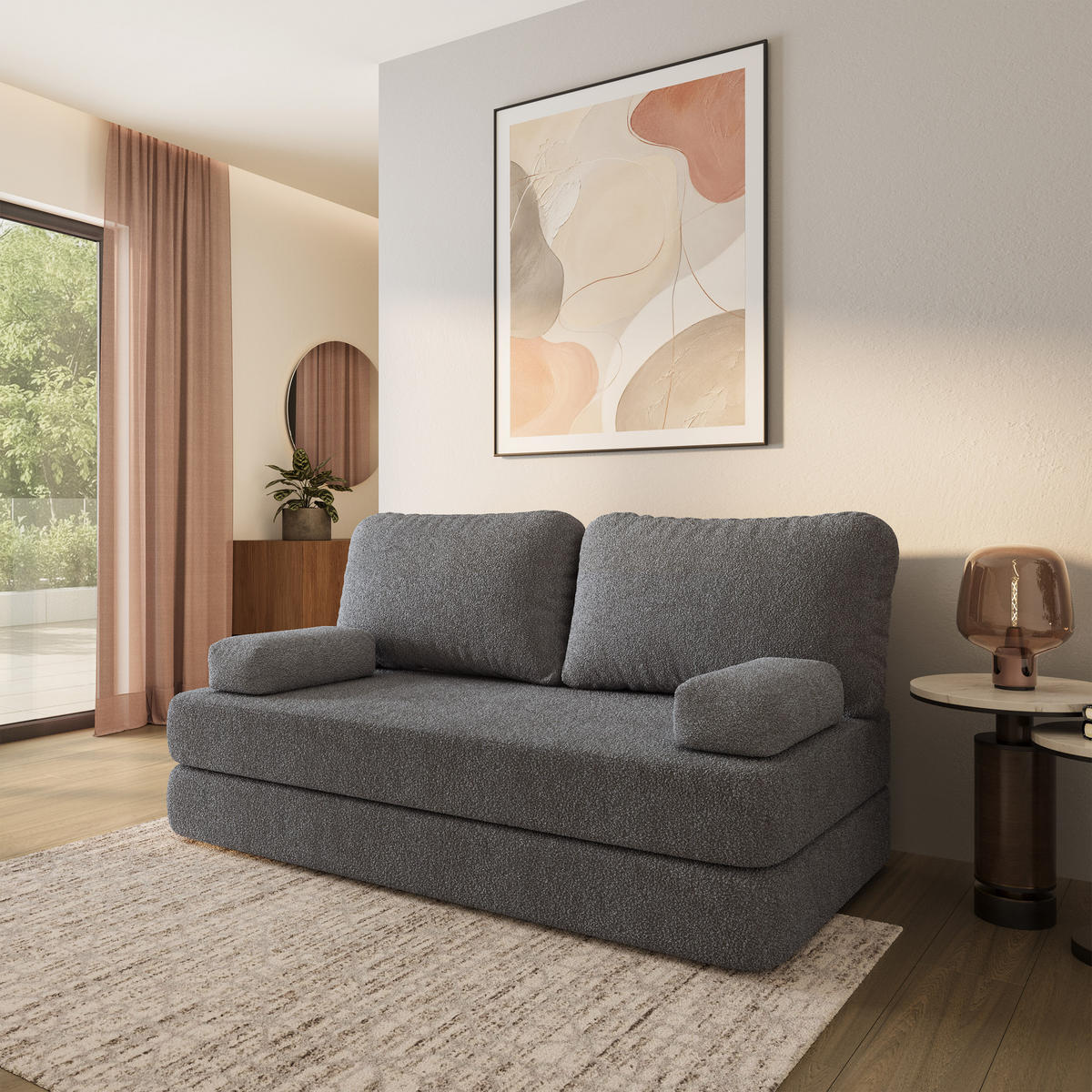 POHOVKA z pěny NIKSI s funkcí spaní Buklé látka Šedá - šedá, textil (170/86/80cm) - MASSENO