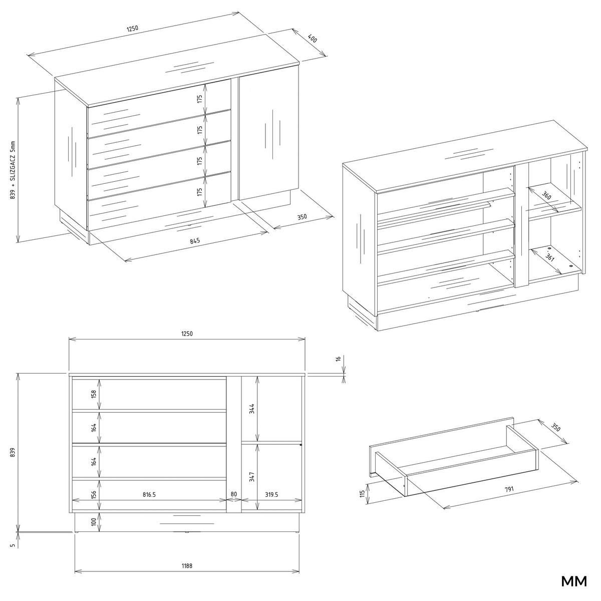 KOMMODE Linus - Kaschmir, Holzwerkstoff (125/84/40cm) - kommodly