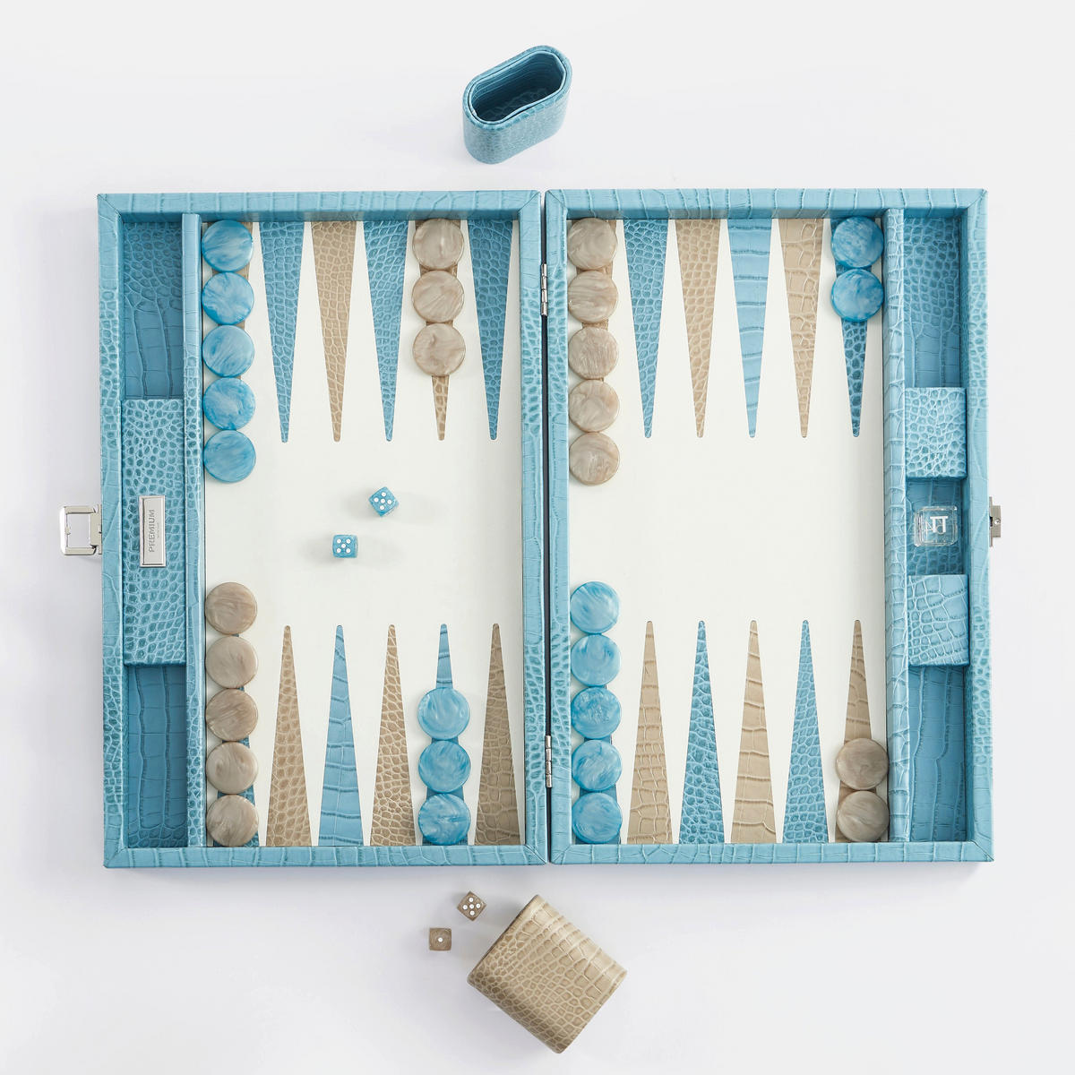 BACKGAMMON – Groß BACKGAMMON Leder Riviera-Blau 46cm - Blau, Leder (46/30.3cm) - Premium Interiors