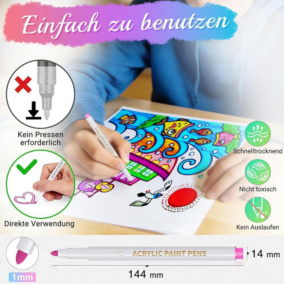 ACRYLSTIFTE Set 25 Farben für Steine, Glas, Holz - Multicolor, Kunststoff (1.4/1.4/14.4cm)