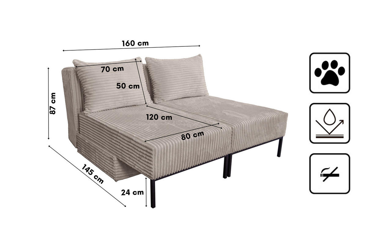ECKSOFA Mit Schlaffunktion MOOKA 4in1-Multifunktions-System Stoff Velo Links Beige - Beige, Holz/Textil (145/160cm) - Kaiser Möbel