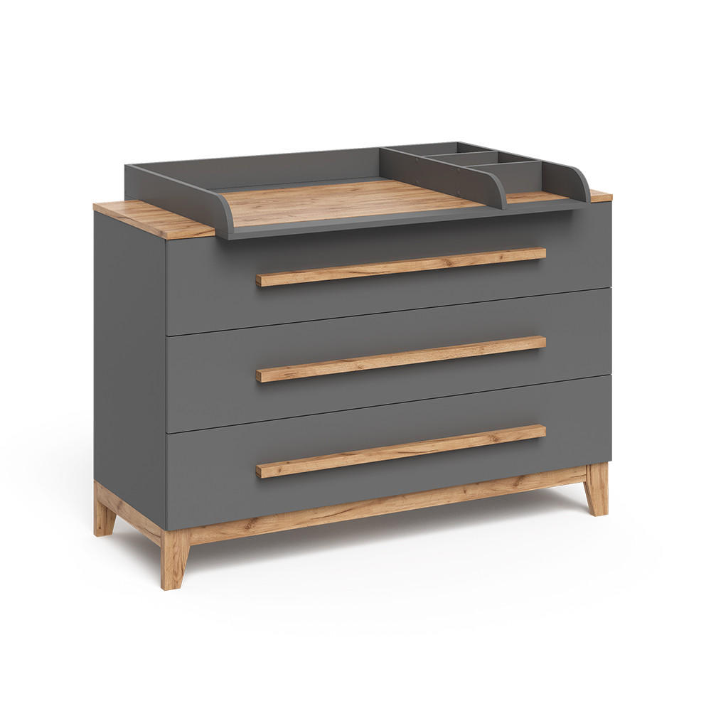 WICKELKOMMODE Malia Grau/Artisan 133.2 x 98 cm mit 3 Schubladen - Hellgrau/Grau, Holzwerkstoff (133.2/98/70cm) - VitaliSpa