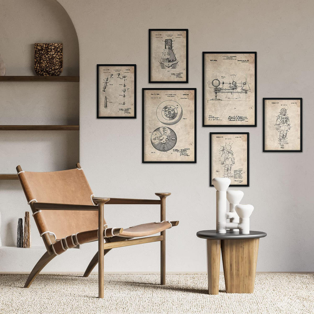 POSTER Set Mit 6 Plakaten Mit Astronaut Patenten Im Vintage Stil A3 & A4 Rahmenlos - Klar, Papier (29/3cm) - Nacnic