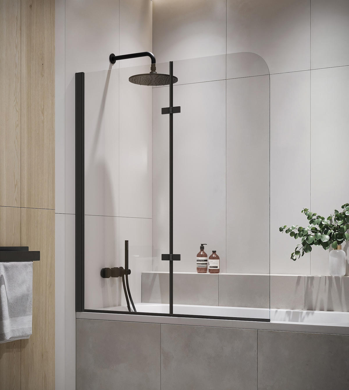 BADEWANNE Austin 2 Teile cm Schwarz - 120 x 140 cm - Schwarz, Glas (120/140cm) - Badplaats