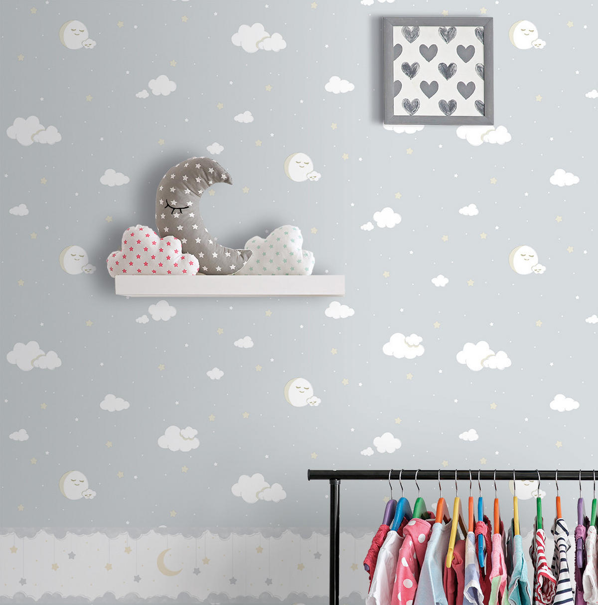 TAPETE kleine Wolken 53 cm x 10 m - Grau, Papier (53/0.1cm) - Sanders & Sanders