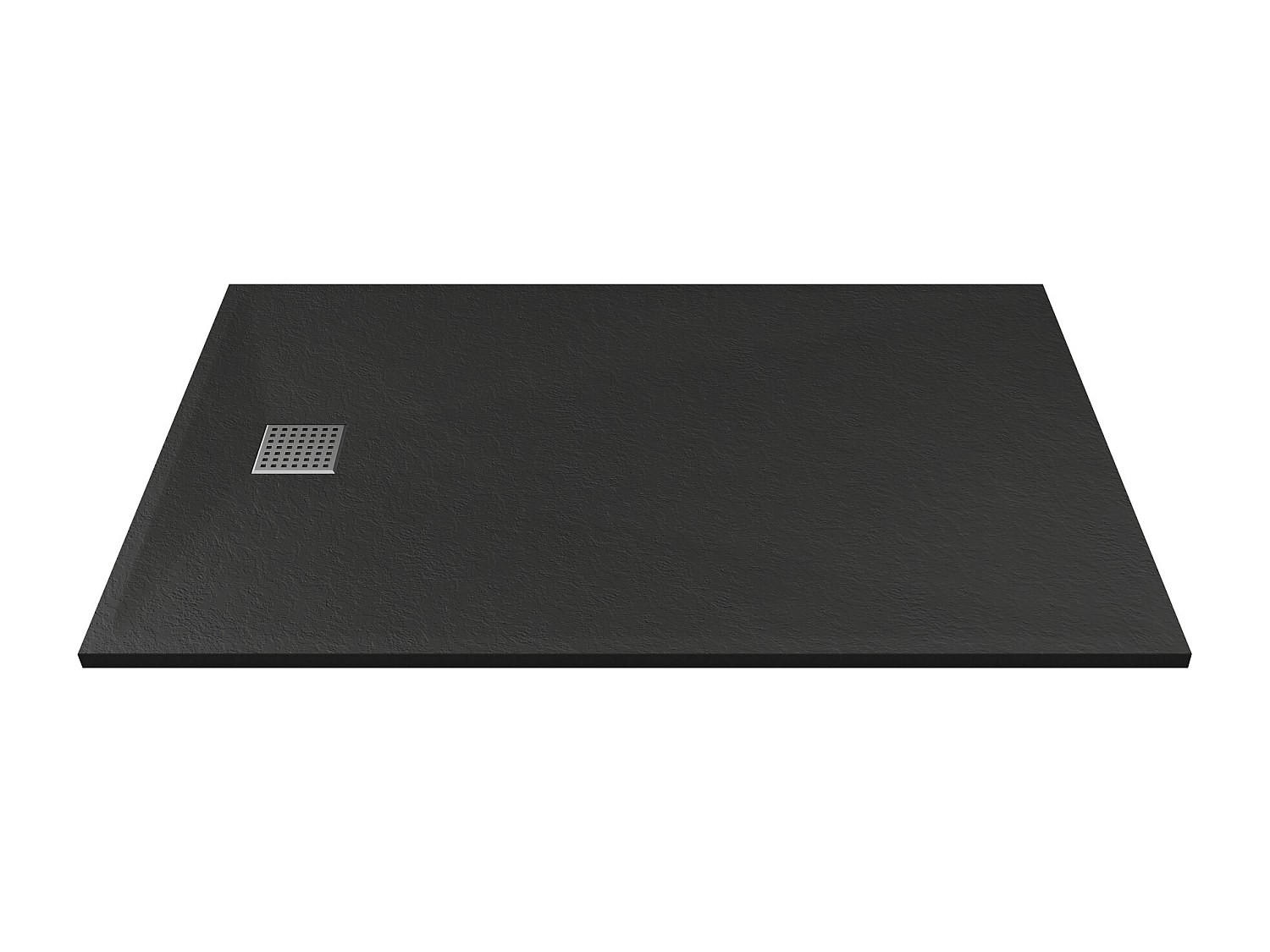 DUSCHWANNE - 160 cm x 90 cm - Harz - Schwarz - MIRNOSA - Schwarz, Kunststoff (90cm) - Vente-Unique