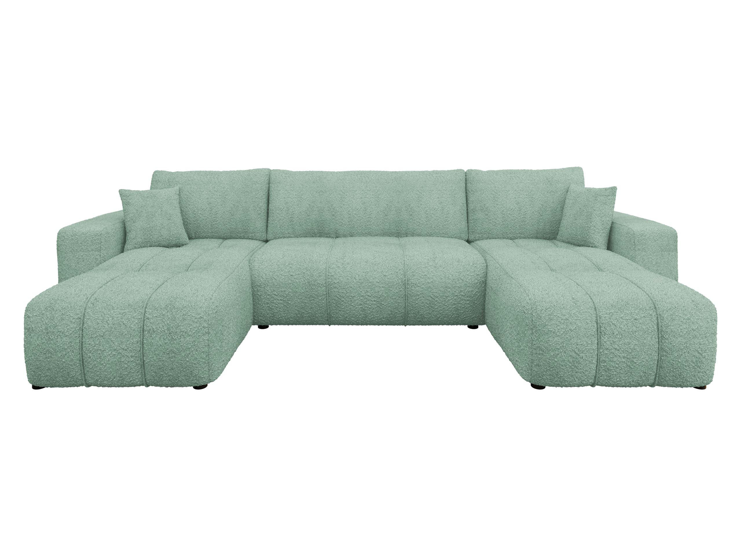 WOHNLADNSCHAFT Furyn U Boucle - Schwarz/Mintgrün, Holzwerkstoff/Kunststoff (312/82/145cm) - MIRJAN24