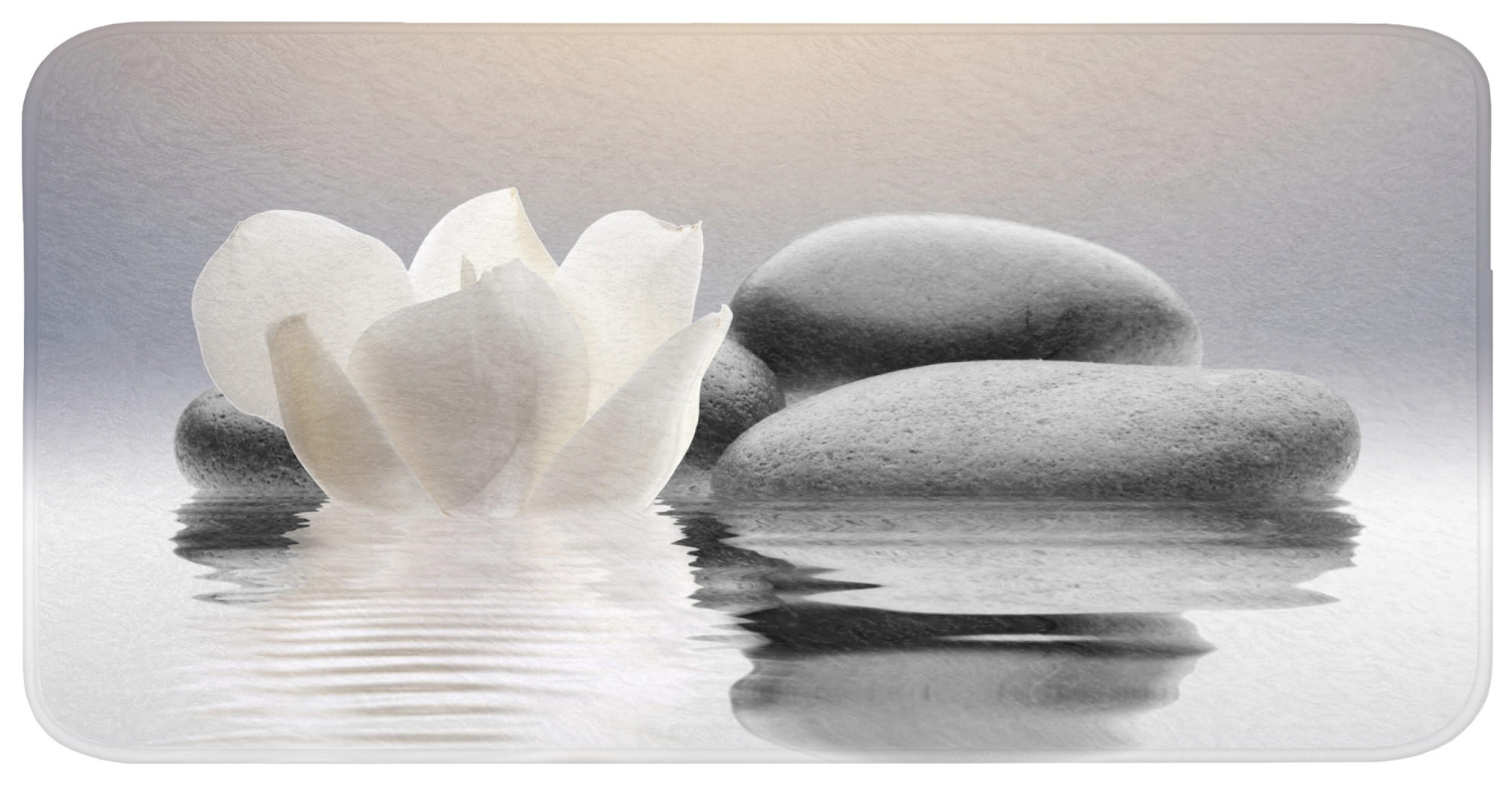 KOUPELNOVÁ PŘEDLOŽKA Kameny - Lotos - Bílý - Voda - Zen 120x60 cm - bílá, textil/plast (120/60cm) - OnlyWow