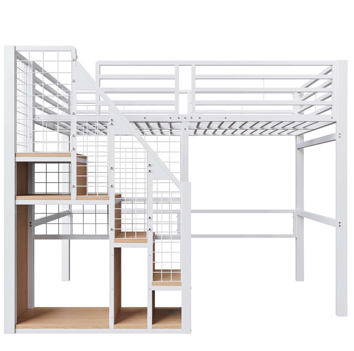 HOCHBETT 140/200 cm mit Treppe, Stauraum und Kleiderstange aus Metall/MDF, Weiß - Weiß, Holzwerkstoff (140/200cm) - Redom
