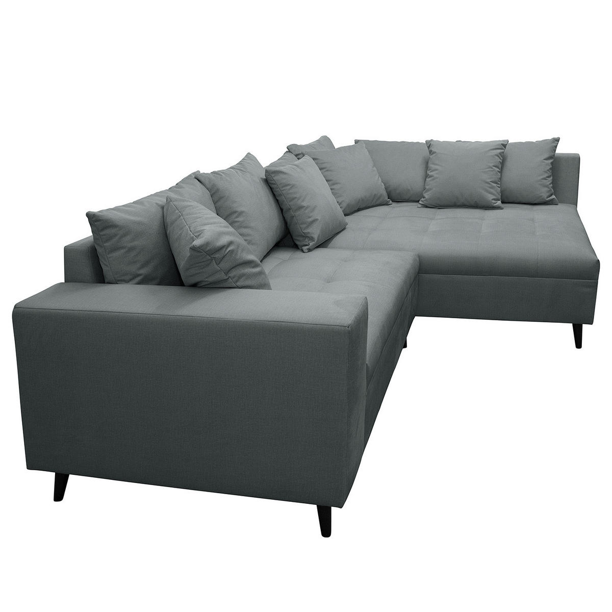 ECKSOFA mit Hocker - Anthrazit, Holz/Birkenholz (247/174cm) - home24