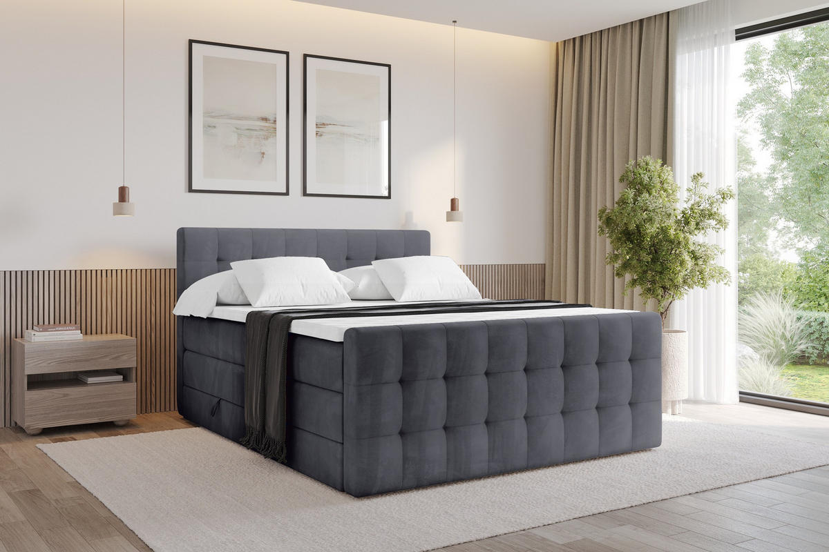 BOXSPRINGOVÁ POSTEL s matrací H3/H4 - IGAN-Z KING - 120x200 cm Tmavě šedá - tmavě šedá, kompozitní dřevo (123/200cm) - ALTDECOR