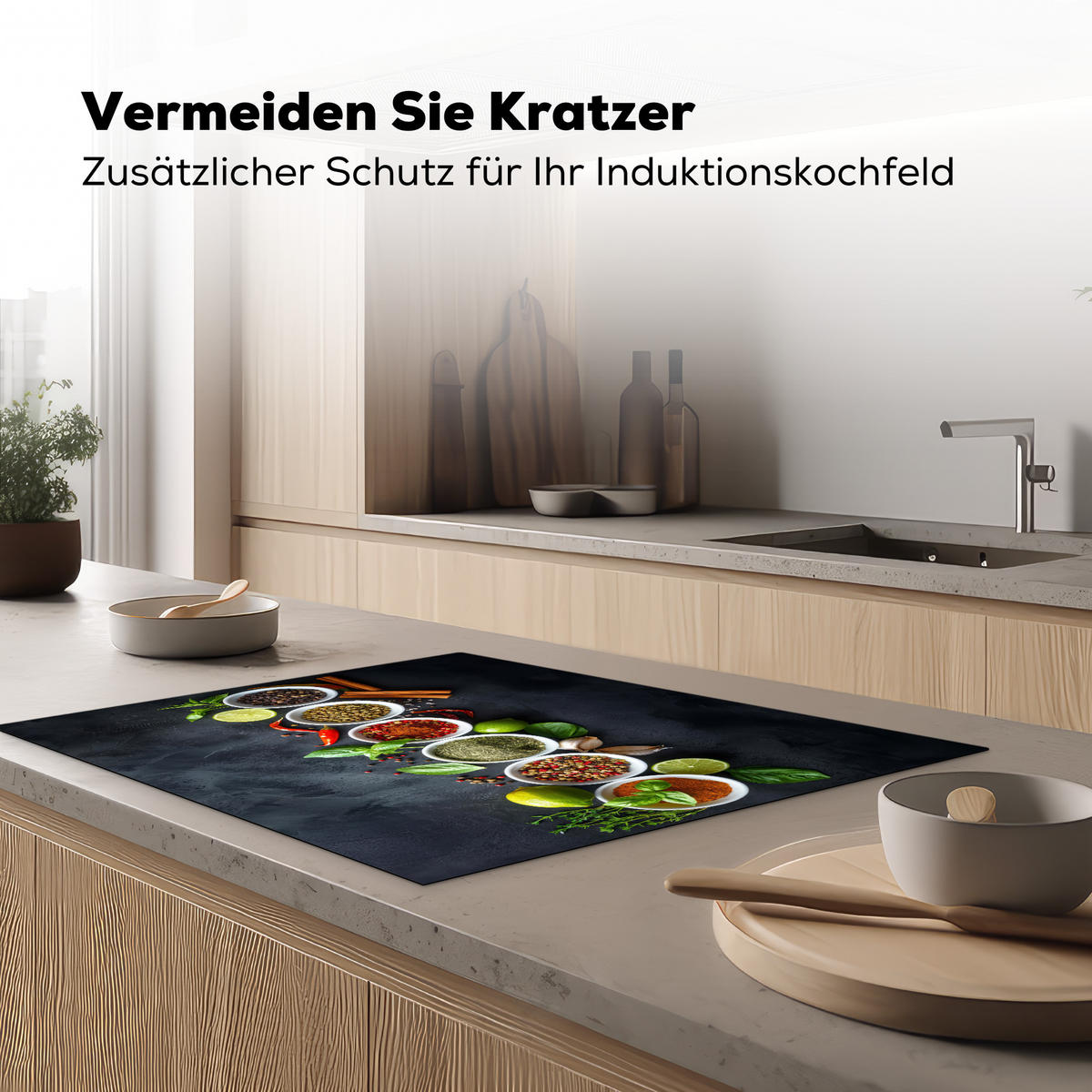 HERDABDECKPLATTE Kräuter - Gewürze - Konkrete Optik - Stilleben Induktionsmatte 77x59 cm - Multicolor, Kunststoff (77/59/0.2cm) - MuchoWow