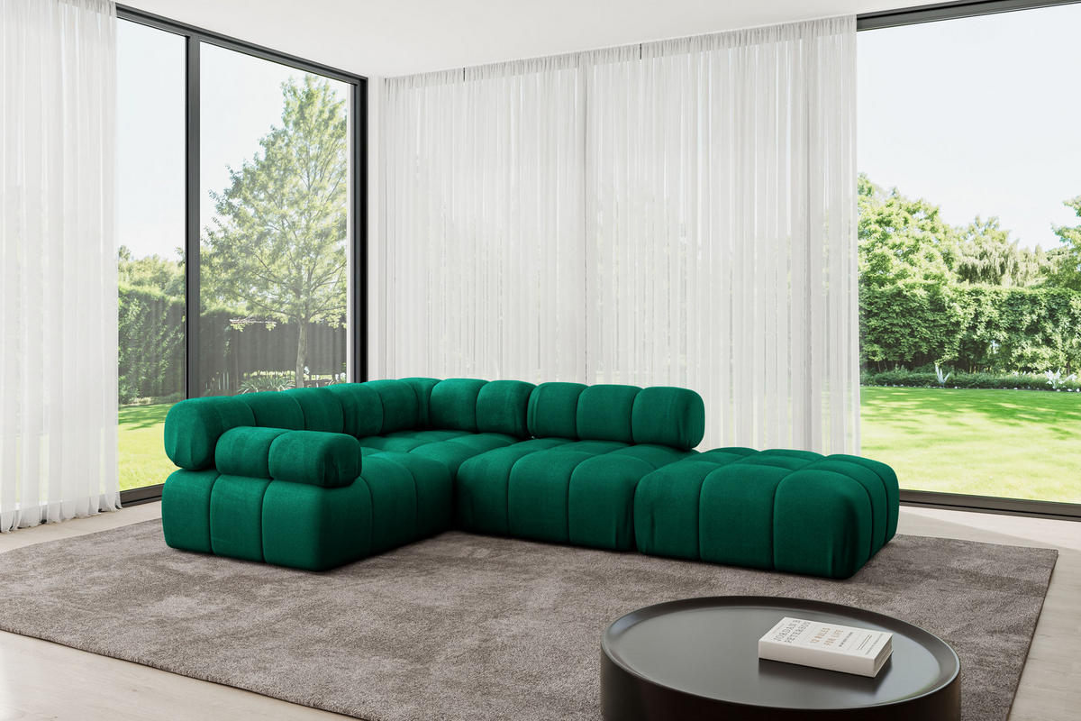 ECKSOFA modulares Sofa Felto-L1 - 285x190x70 cm Dunkelgrün Velours - Dunkelgrün, Holzwerkstoff/Textil (285/190cm) - ALTDECOR