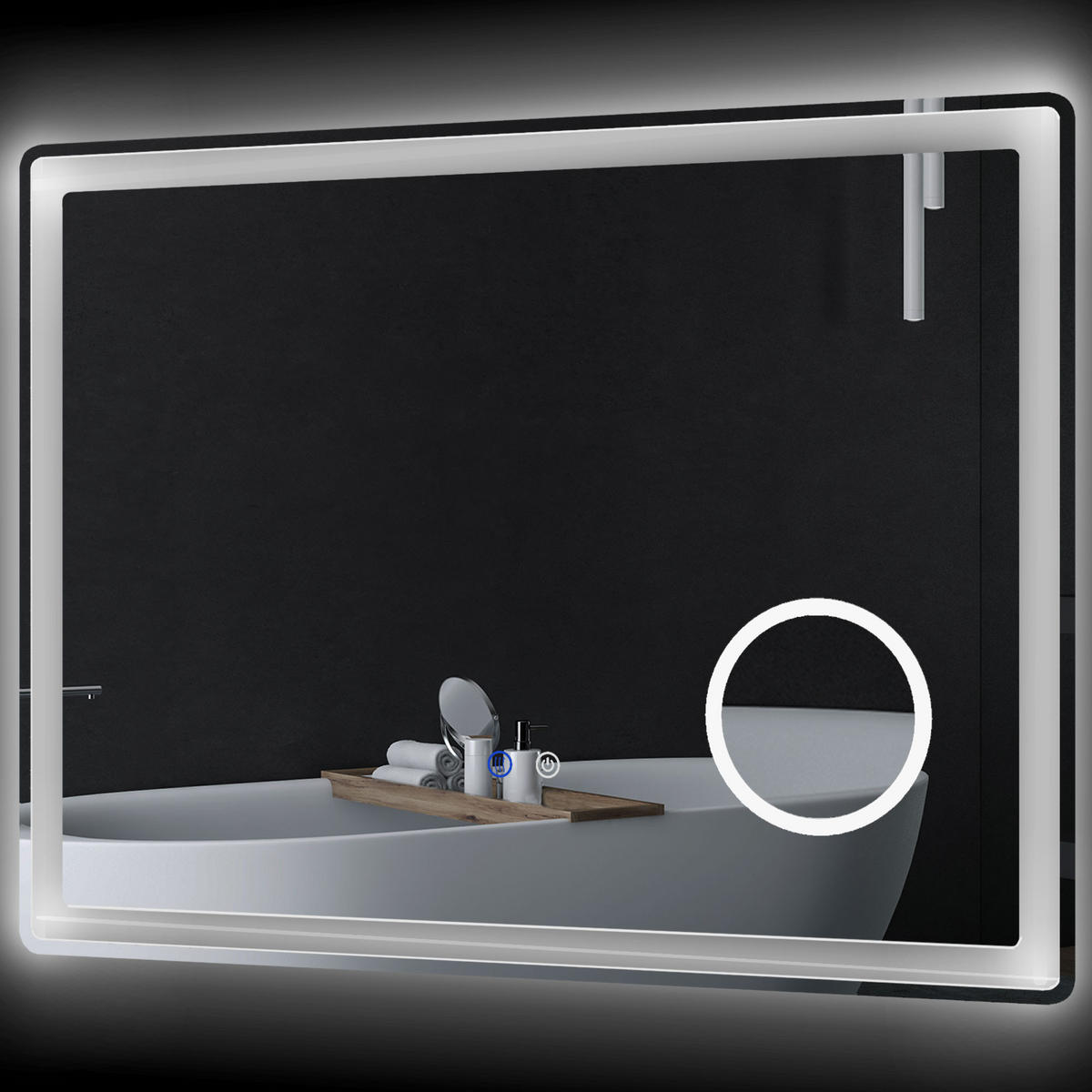 BADEZIMMERSPIEGEL mit LED DE-09301 Silber - Weiß, Metall (3.8/60/80cm) - ComfortXL