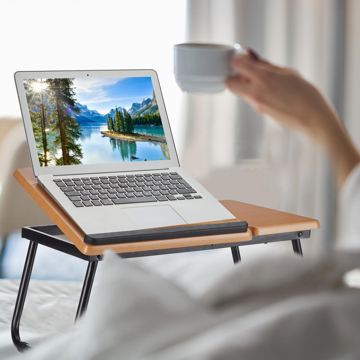 LAPTOPTISCH Natur höhenverstellbar klappbar - Multicolor, Holzwerkstoff/Metall (31.6/56.3/23.5cm) - Relaxdays