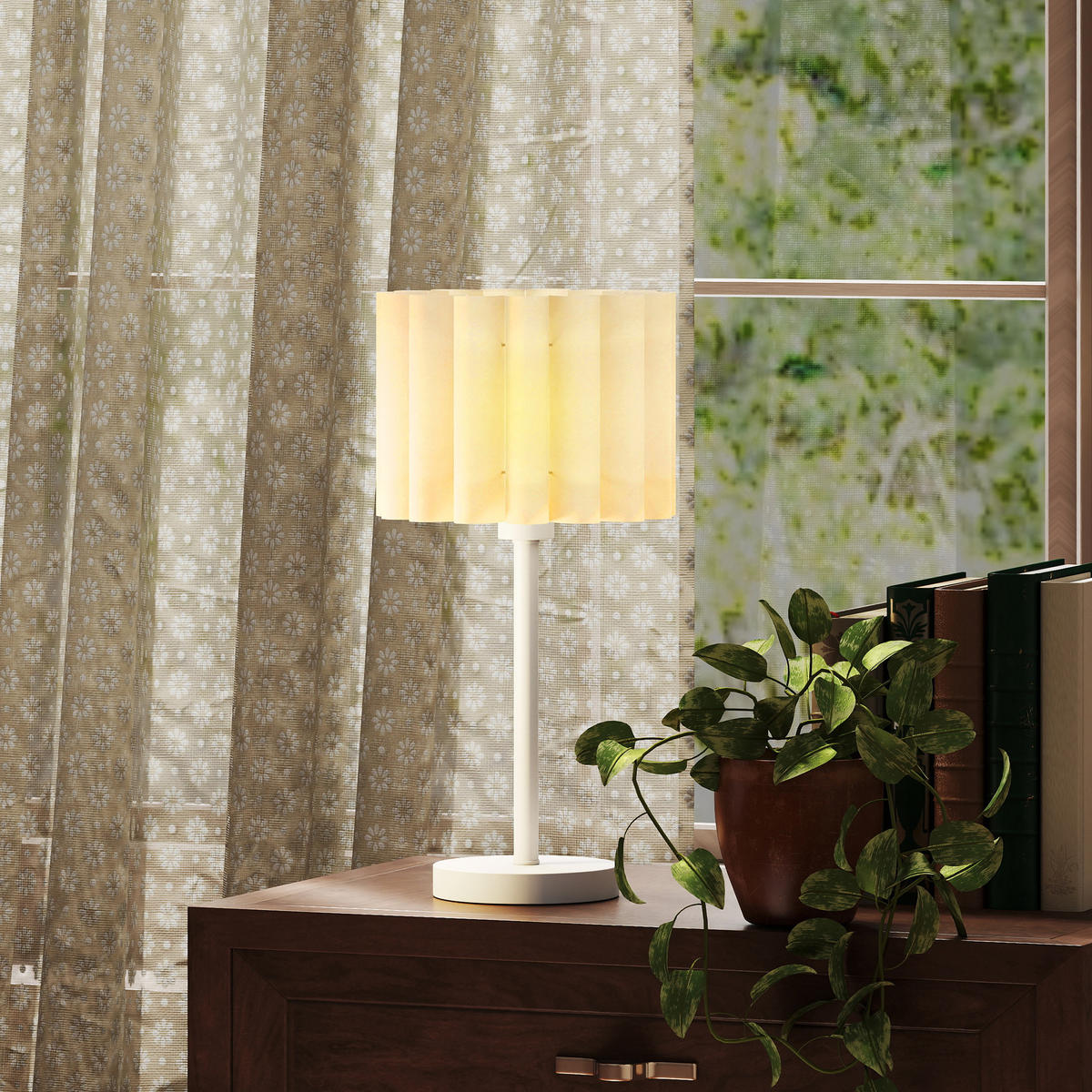 TISCHLAMPE mit Wellen-Lampenschirm exkl. Glühbirne 25 cm - Weiß, Kunststoff (25/25/48.5cm) - HOMCOM