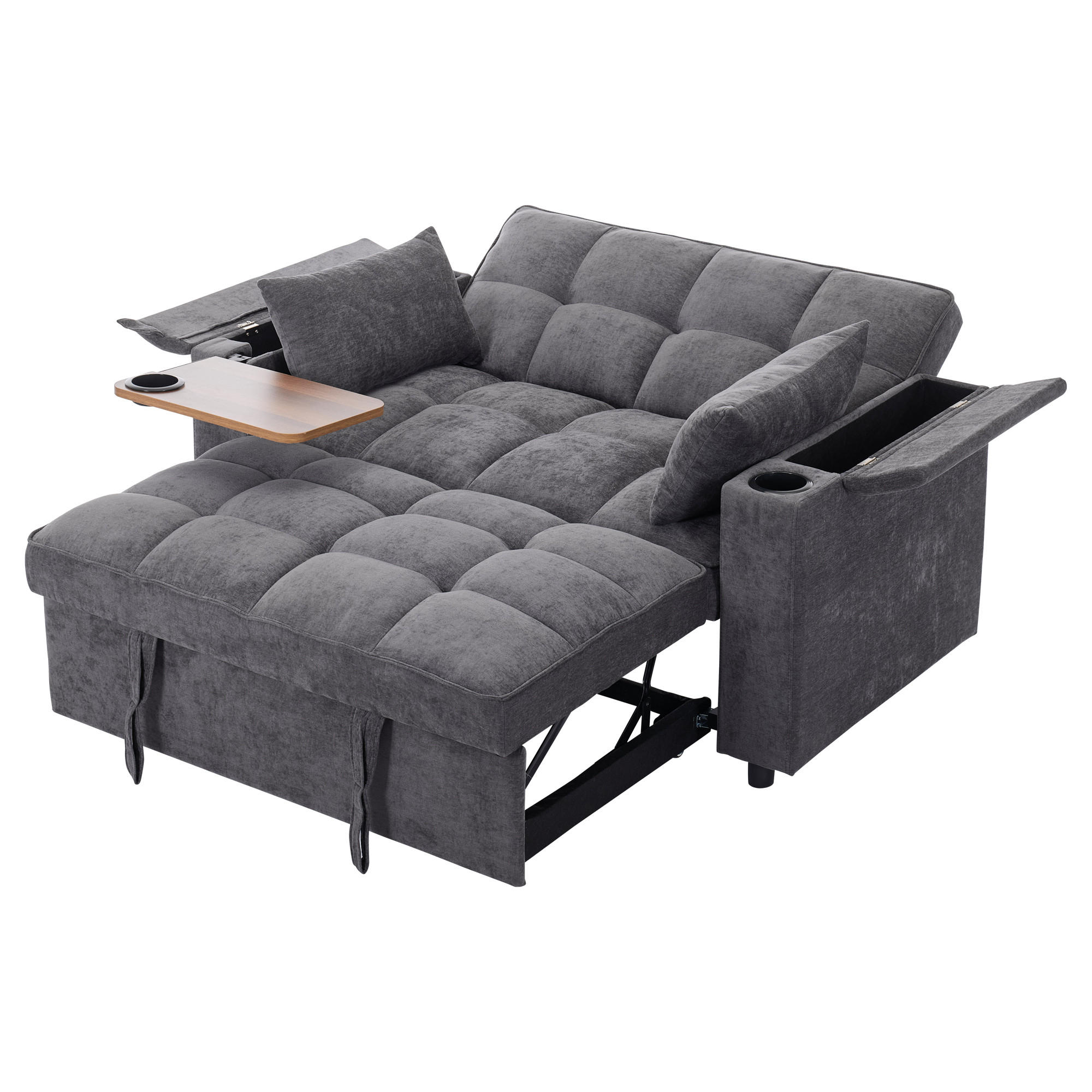SCHLAFSOFA Stoff 3-in-1 mit USB-Anschluss, ausziehbar 140,5/74/82 cm (bis 161 cm), Grau - Grau, Textil (140.5/82/74cm) - Redom
