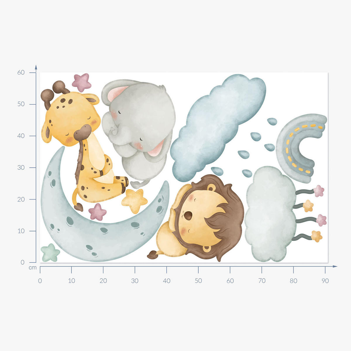 WANDAUFKLEBER 60x91cm - Tiere am Himmel - Multicolor, Kunststoff (60/91/0.1cm) - Wallfluent