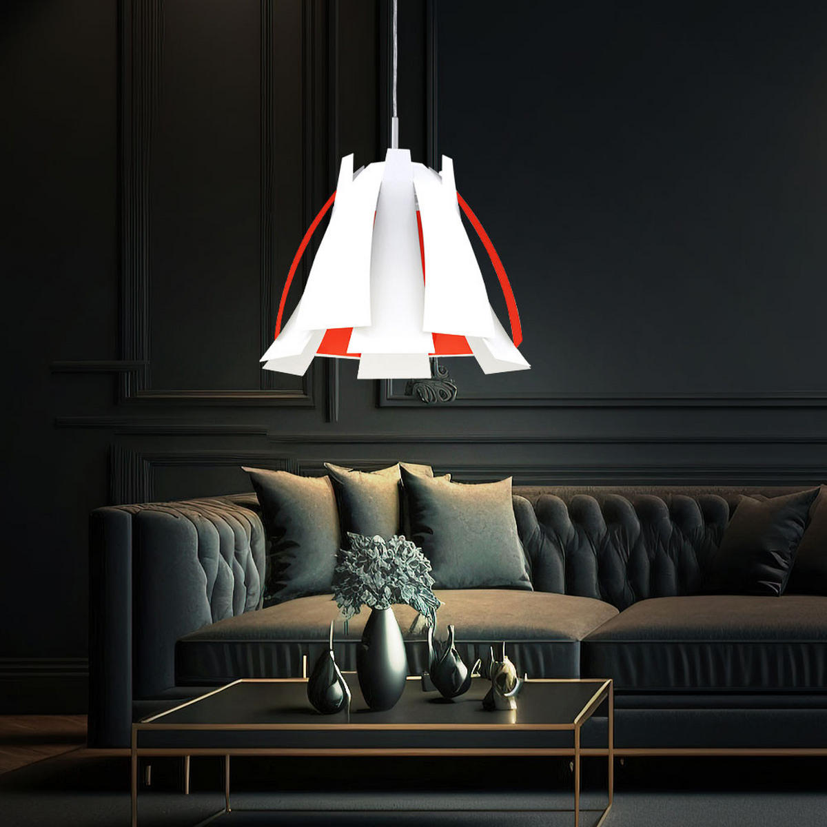 HÄNGELEUCHTE Metall Weiß Orange - Weiß, Metall (43.5/43.5/110cm)