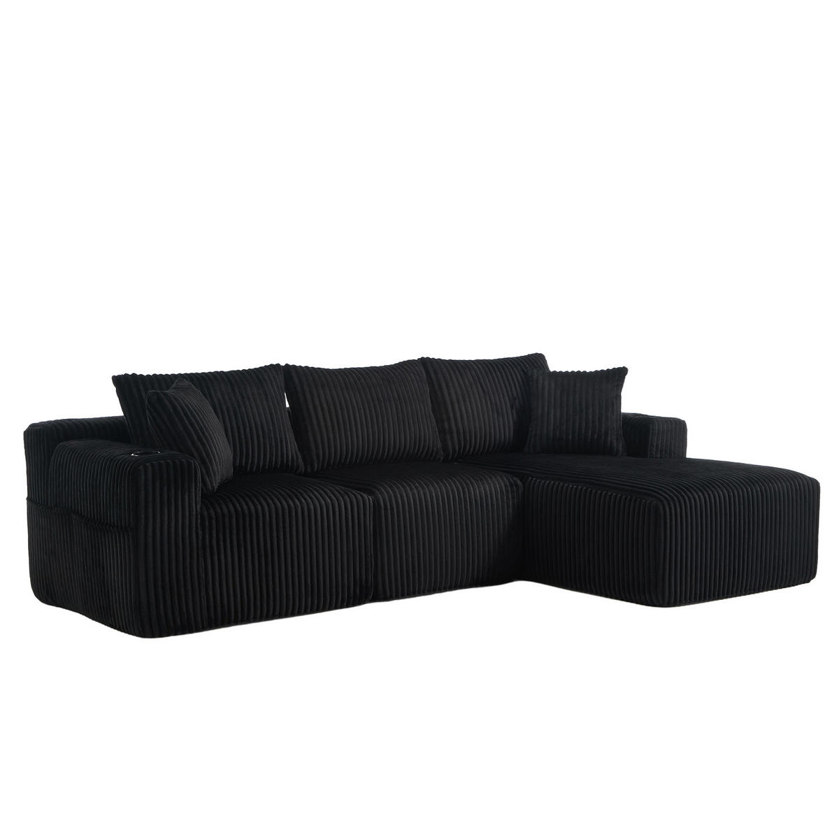 ECKSOFA 257/90-160/62 cm Schwarz aus Cord mit Chaiselongue - Schwarz, Textil (160/257cm) - OKMYHOME