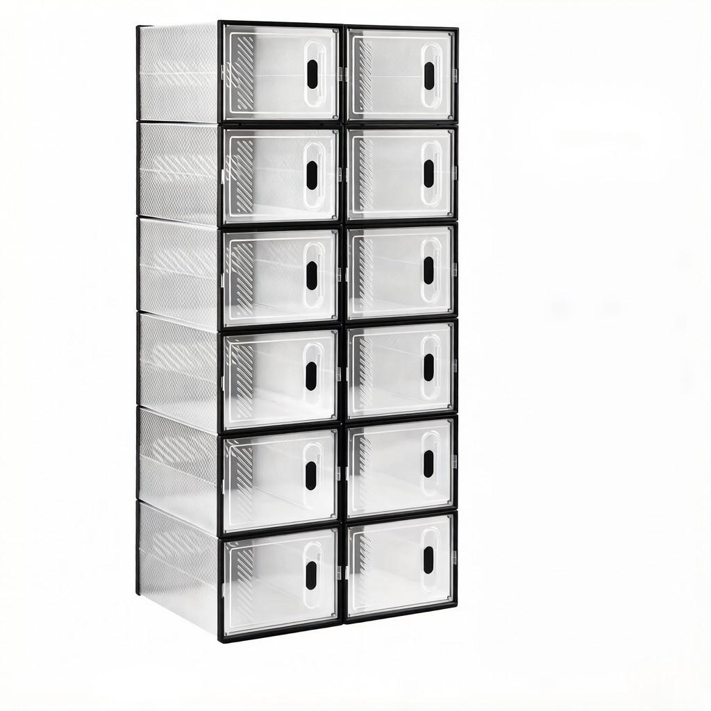 SCHUHBOX-SET Schwarz & Transparent 12er-Set 50/35,5/111,5 cm - Schwarz, Kunststoff (50/111.5/35.5cm) - PANGIVO