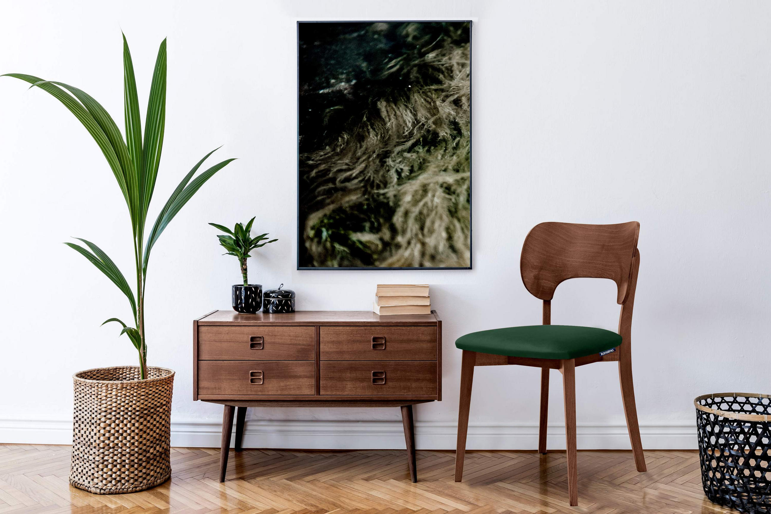 Thumbnail - Konsimo® Esszimmerstühle, Dunkelgrün, Walnuss, Holz, Echtholz, 47x81x45 cm, Esszimmer, Stühle, Esszimmerstühle, Vierfußs...