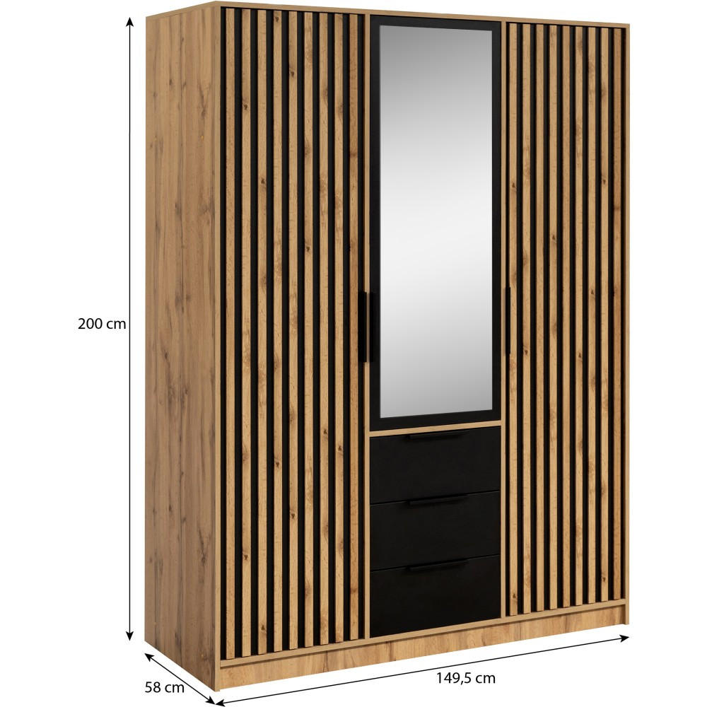 Thumbnail - Beautysofa Drehtürenschrank, Weiß, Holzwerkstoff, 3 Schubladen, 150x200x58 cm, Schlafzimmer, Kleiderschränke, Drehtürens...