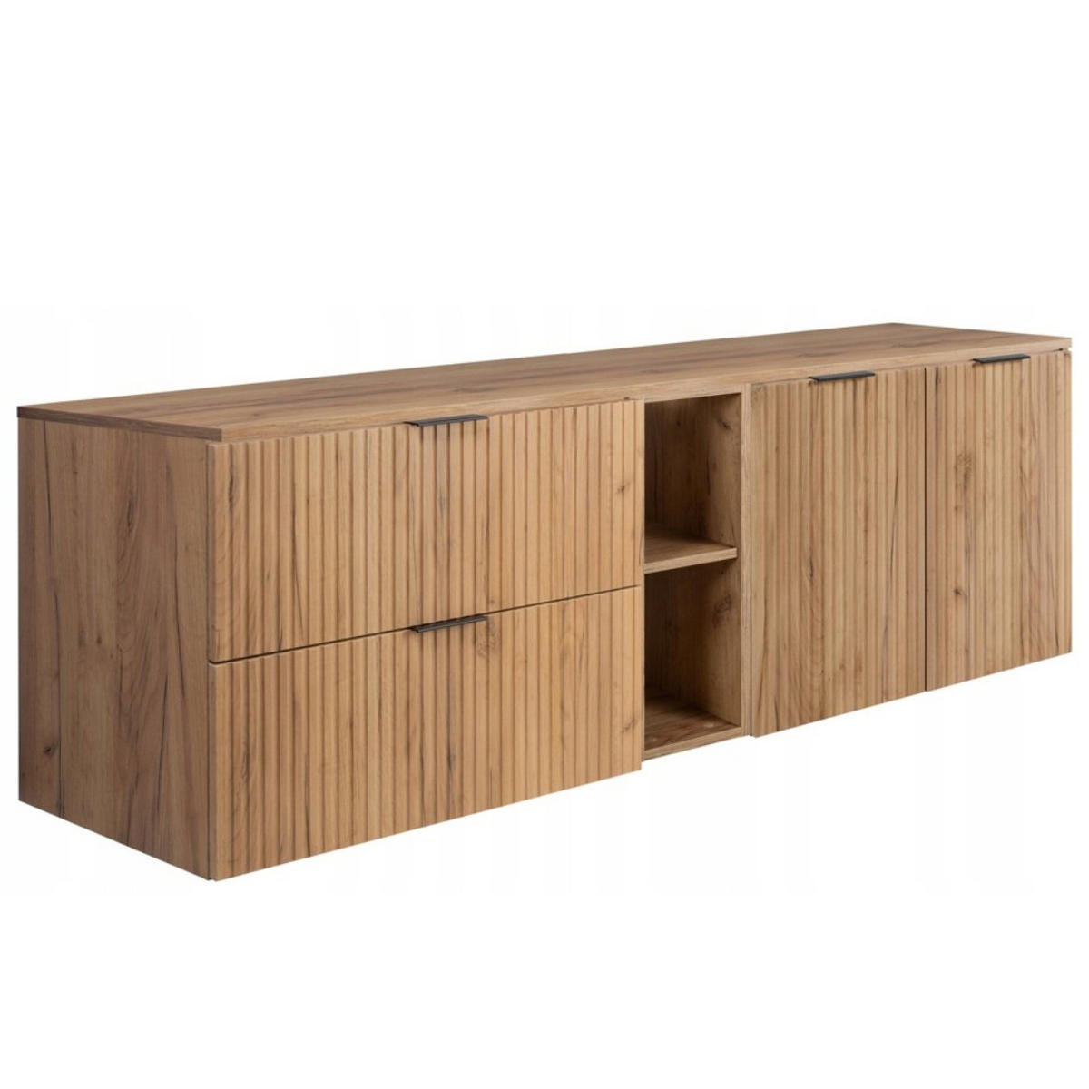 WASCHBECKUNTERSCHRANK FLOW mit Regal + Platte Eiche Craft 160/57/46 cm - Eichefarben, Holzwerkstoff (160/57/46cm) - Rodan