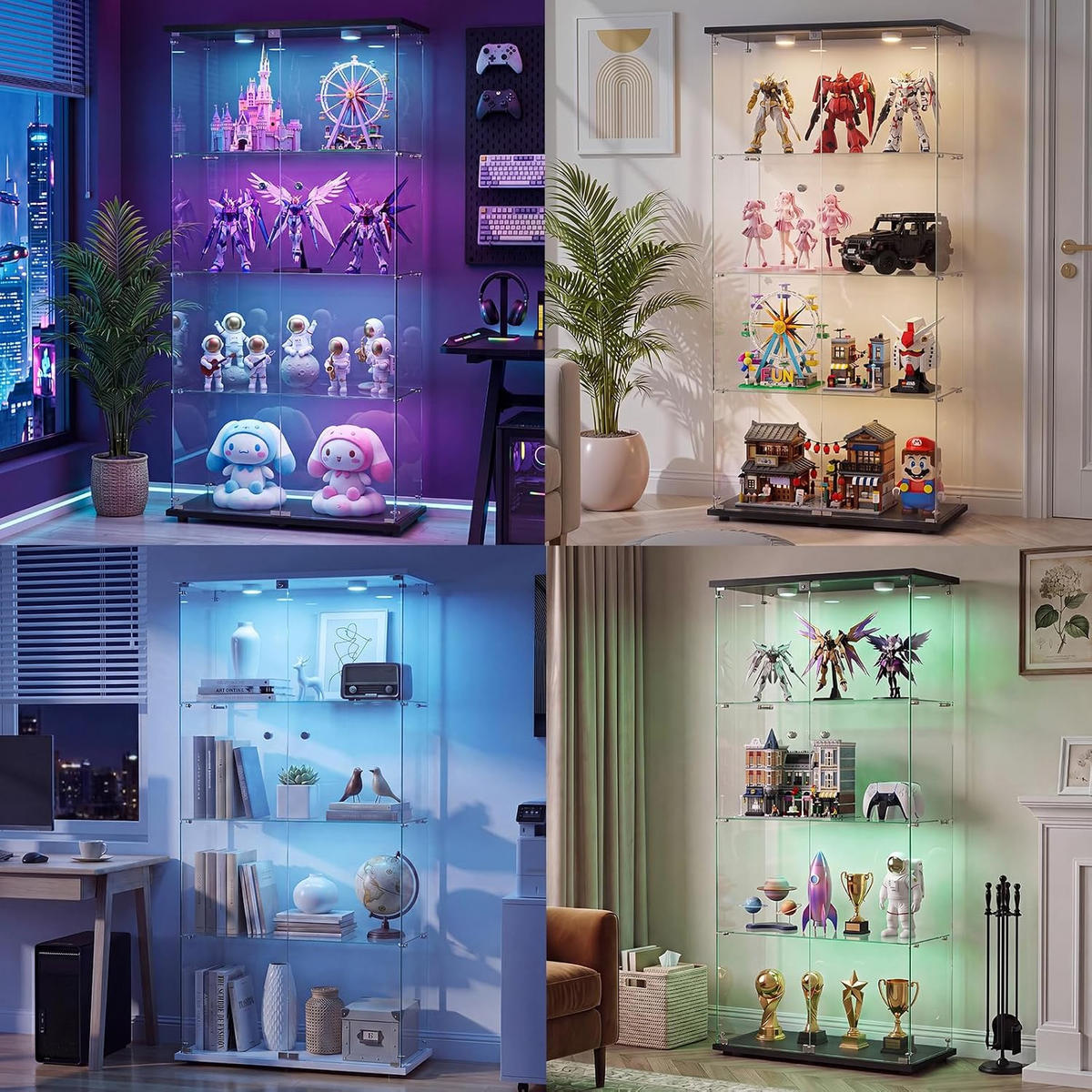 GLASVITRINE LED Schwarz mit 2 Tür 4 Etagen mit Schloss,80.49x36.49x163.9cm - Schwarz, Glas (36.49/163.9/80.49cm) - BPKADHY