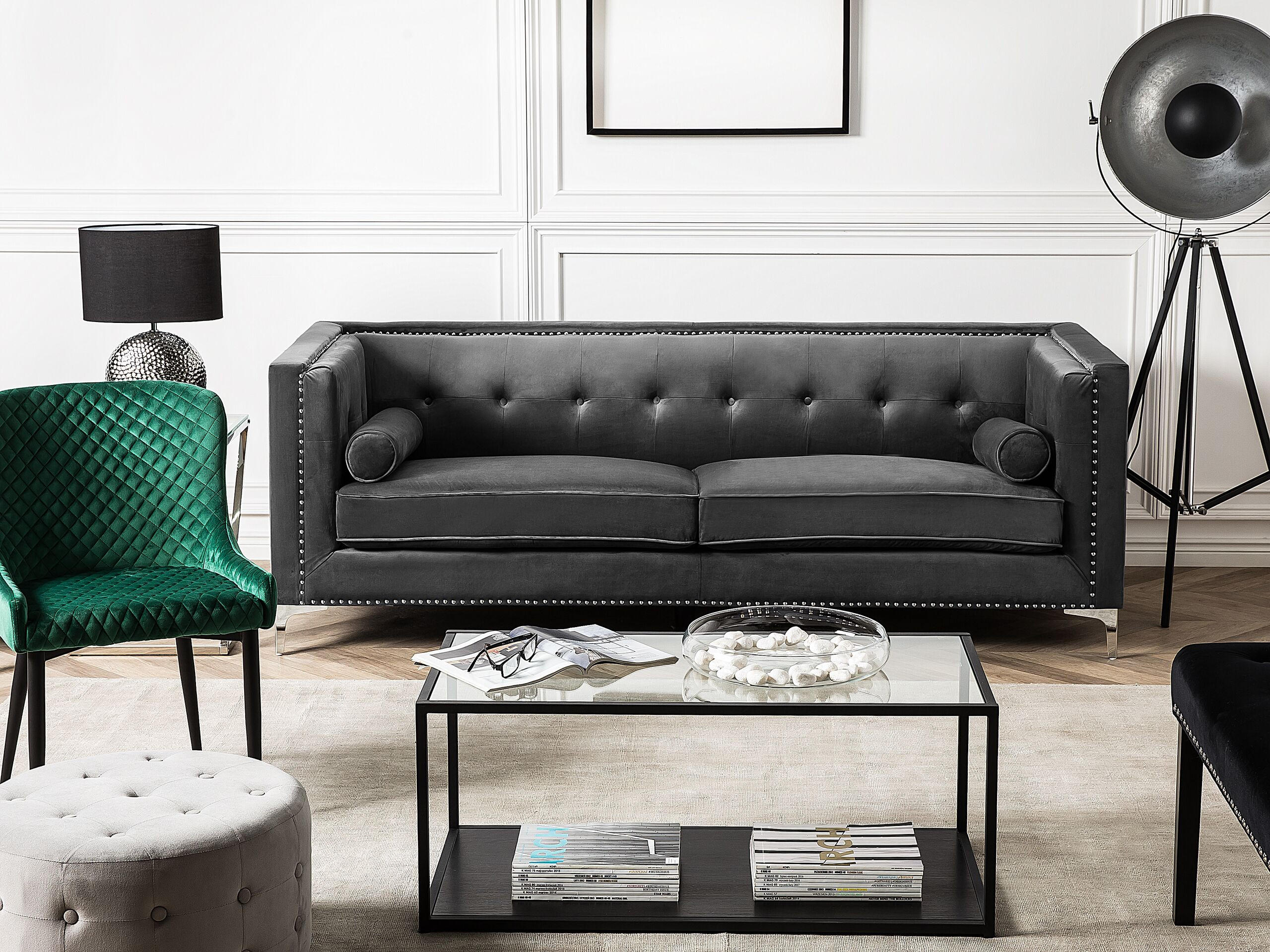 3-SITZER-SOFA Samtstoff Dunkelgrau Avaldsenes - Dunkelgrau, Textil (211/74/82cm) - Beliani