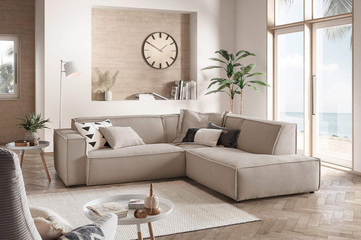ECKSOFA SAMU Taupe Cord - Taupe/Schwarz, Textil (254/224cm) - KAWOLA