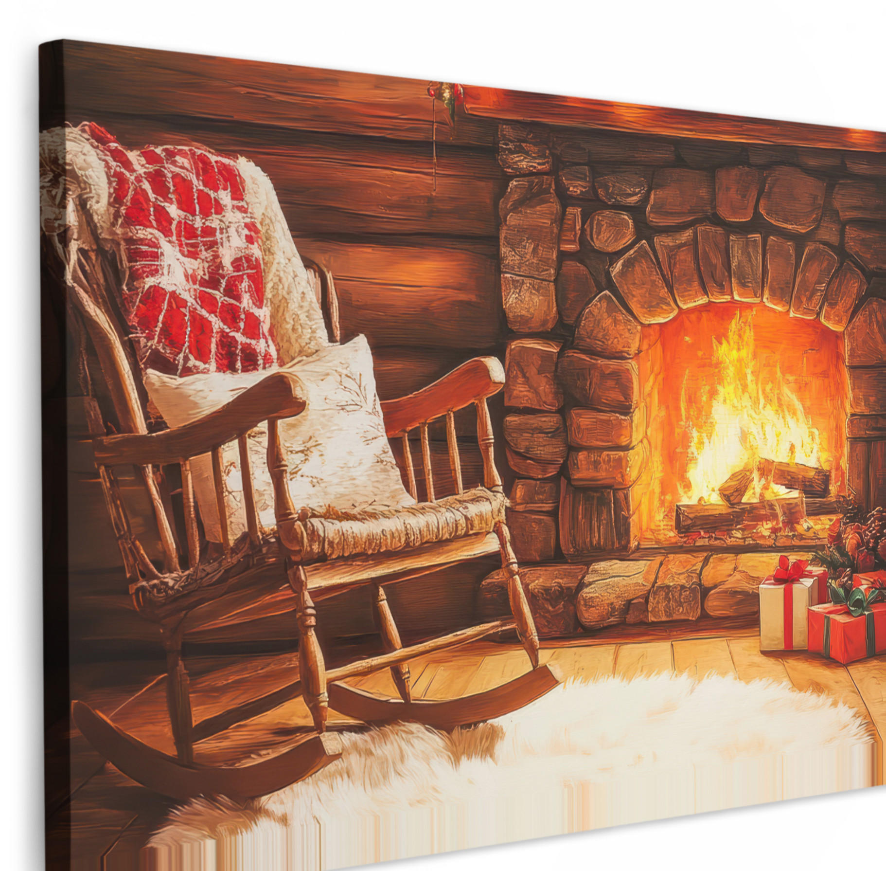 LEINWANDBILD Winter - Weihnachten - Zuhause - Kamin 30x20 cm - Bernsteinfarben, Textil (30/20cm) - MuchoWow