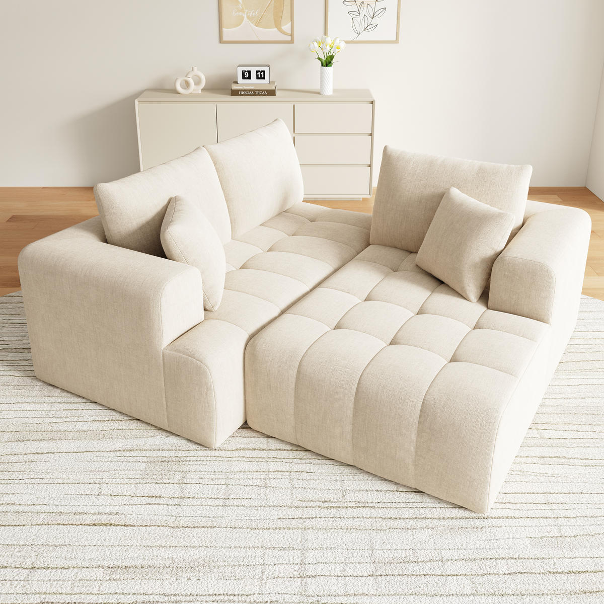 ECKSOFA 244.5/136/79 cm Beige Chenille - Beige, Textil (244.5/136cm) - Oxeza