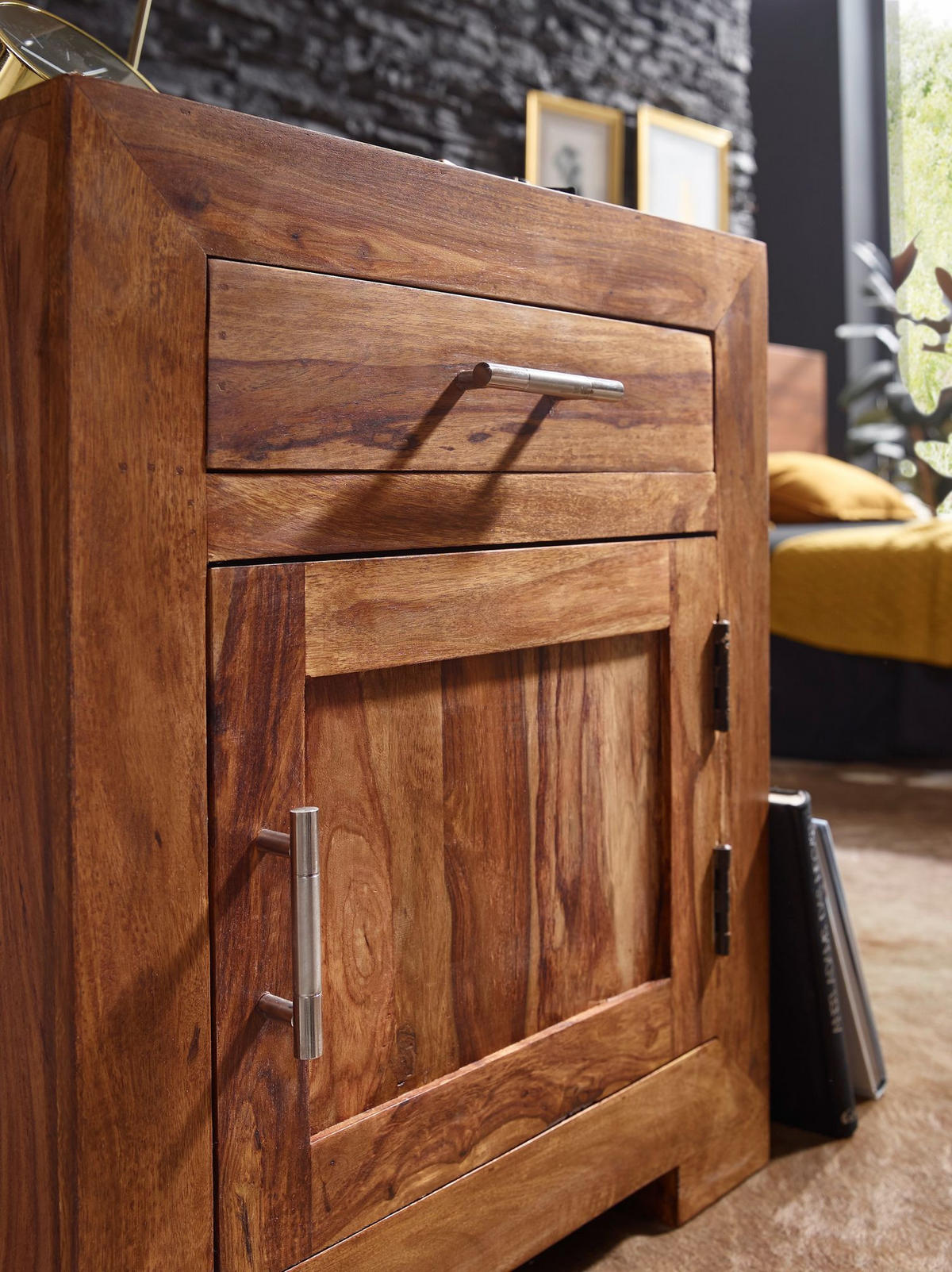 NACHTTISCH Massivholz Schublade Tür Landhausstil, Braun 50x40x60 cm - Braun, Holz/Metall (50/60/40cm) - KADIMA DESIGN