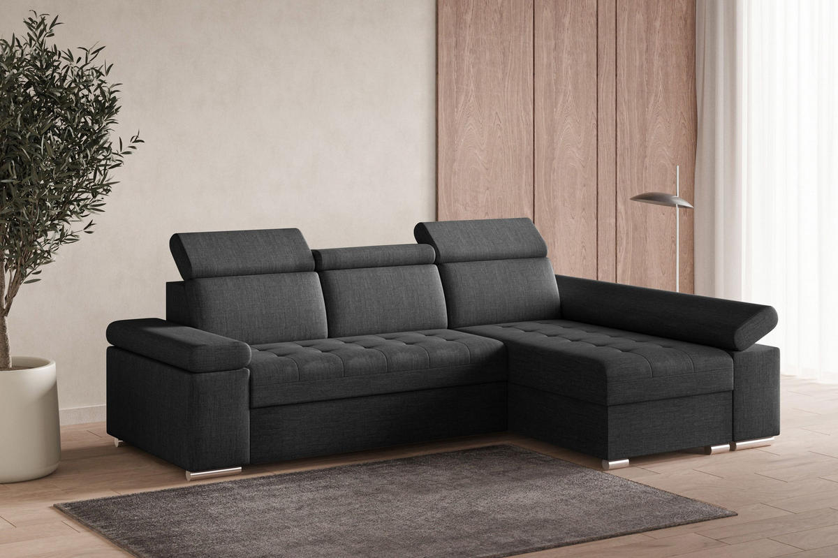 ECKSOFA mit Schlaffunktion Luka L Twist 23 - Dunkelgrau - Rechts - Dunkelgrau/Silberfarben, Holzwerkstoff (260/168cm) - Möblo
