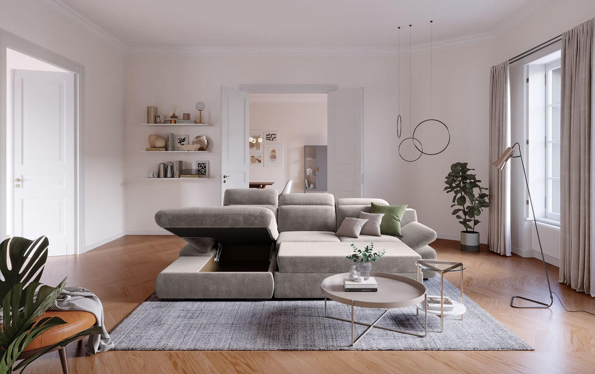ECKSOFA mit Schlaffunktion und Bettkasten - Taupe, Kunststoff/Textil (276/168cm) - Cotta