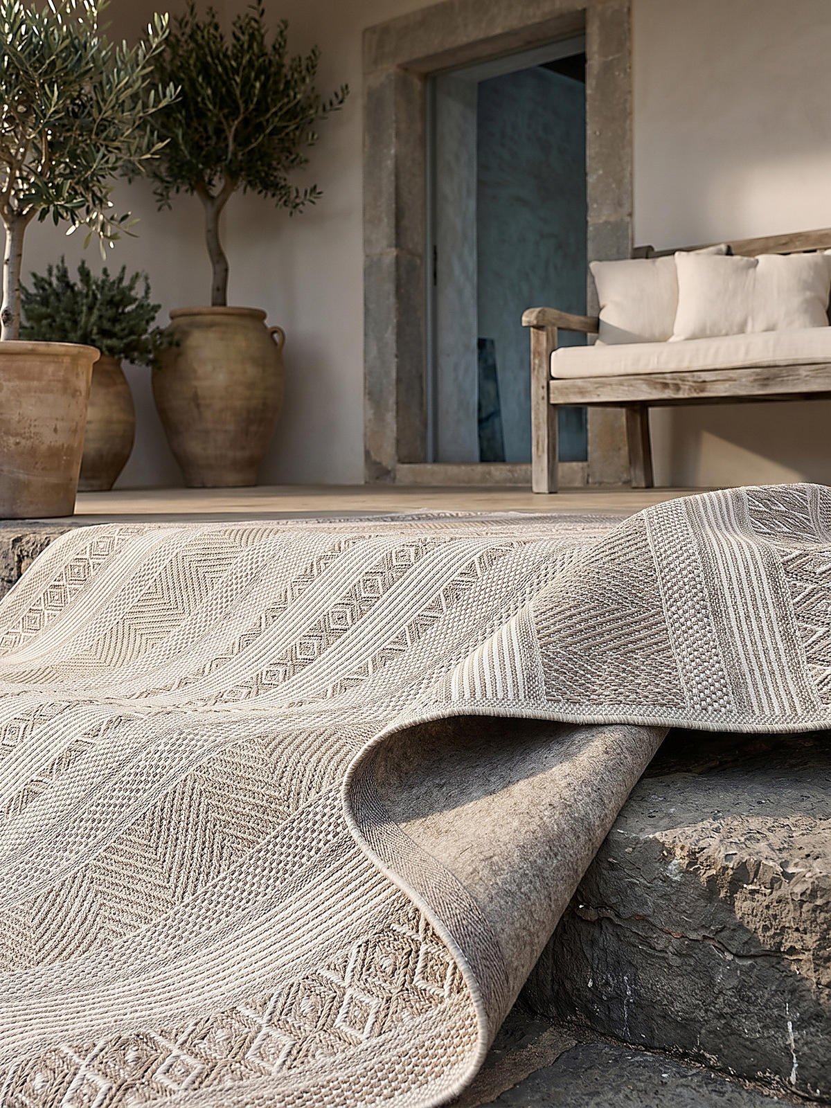 TEPPICH Flachgewebe ESERA Gestreift Polypropylen Beige 140 x 200 cm - Beige, Textil (140/200cm) - KADIMA DESIGN