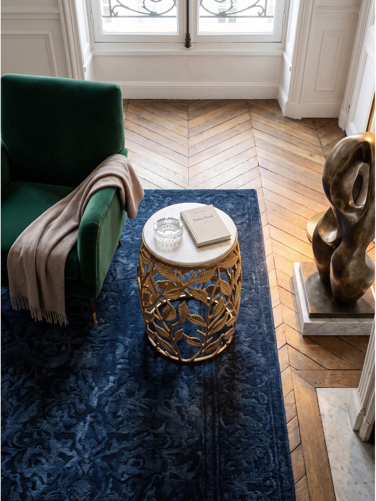 BEISTELLTISCH ALASSIO, Marmor, handgefertigt, Gold-Weiß, Ø 40 x 46 cm - Goldfarben, Stein/Metall (40/40/46cm) - KADIMA DESIGN