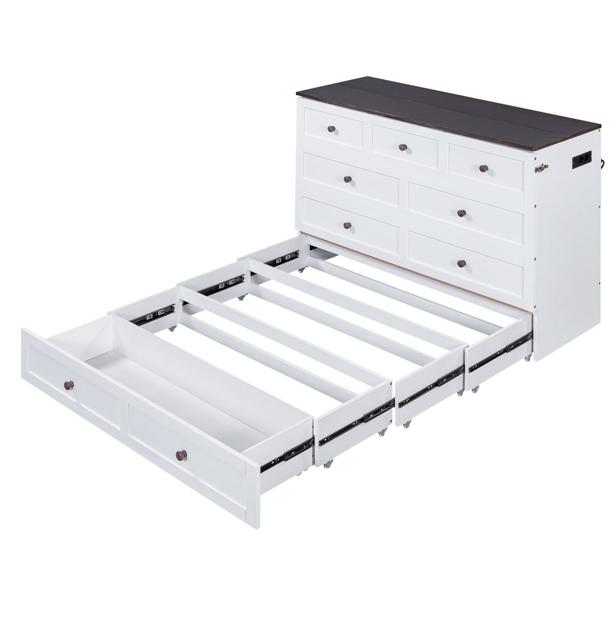 BETT 140/200 cm Weiß mit Schublade, Regal und USB-Anschluss - Weiß, Holz (140/200cm) - Flora Grace