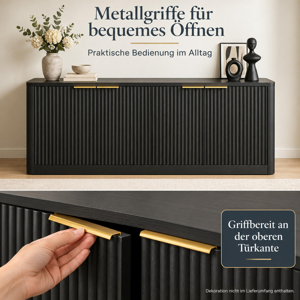 SIDEBOARD aus MDF 150x40x70 cm Schwarz mit 4 Türen und Stauraum - Schwarz, Holzwerkstoff (150/70.5/40cm) - IVMEU