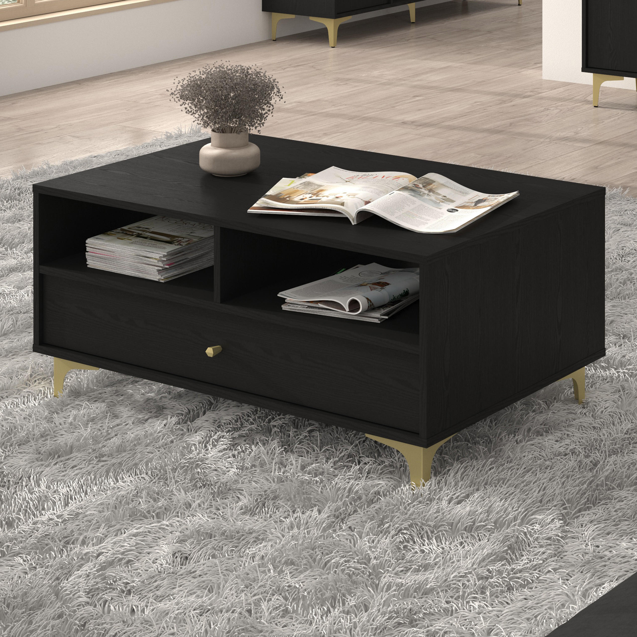 Thumbnail - Masseno Couchtisch, Graphit, Holzwerkstoff, 1 Schubladen, Rechteckig, 100.2x48.5x65 cm, Wohnzimmer, Wohnzimmertische, Co...